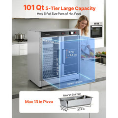 VEVOR Electric Hot Box Food Warmer, 5-Tier Commercial Warming Cabinet with Water Tray, Double-Door and Adjustable