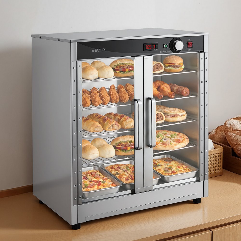 VEVOR Electric Hot Box Food Warmer, 5-Tier Commercial Warming Cabinet with Water Tray, Double-Door and Adjustable