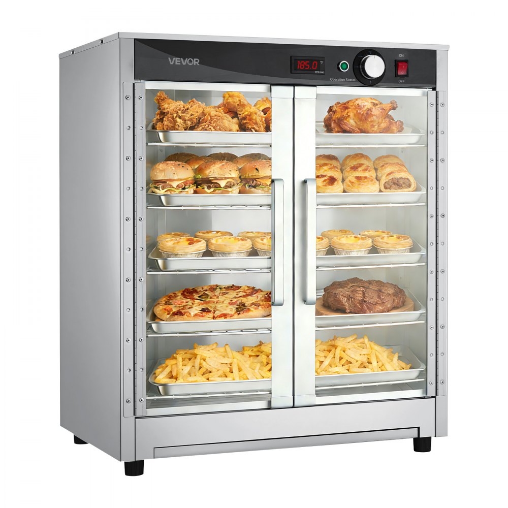 VEVOR Electric Hot Box Food Warmer, 5-Tier Commercial Warming Cabinet with Water Tray, Double-Door and Adjustable