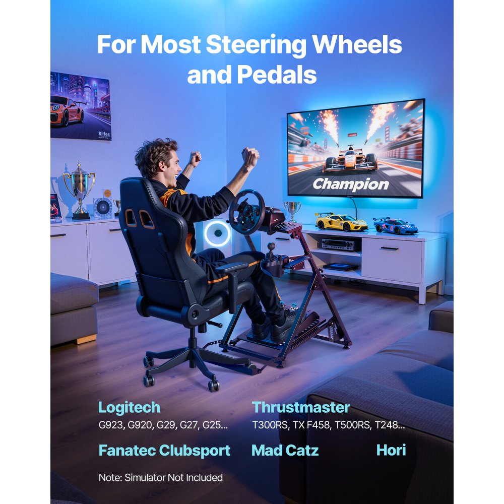 VEVOR Racing Wheel Stand, Adjustable & Foldable Simulator Stand for Logitech G923 G920 G29 G27, Thrustmaster T300RS TX