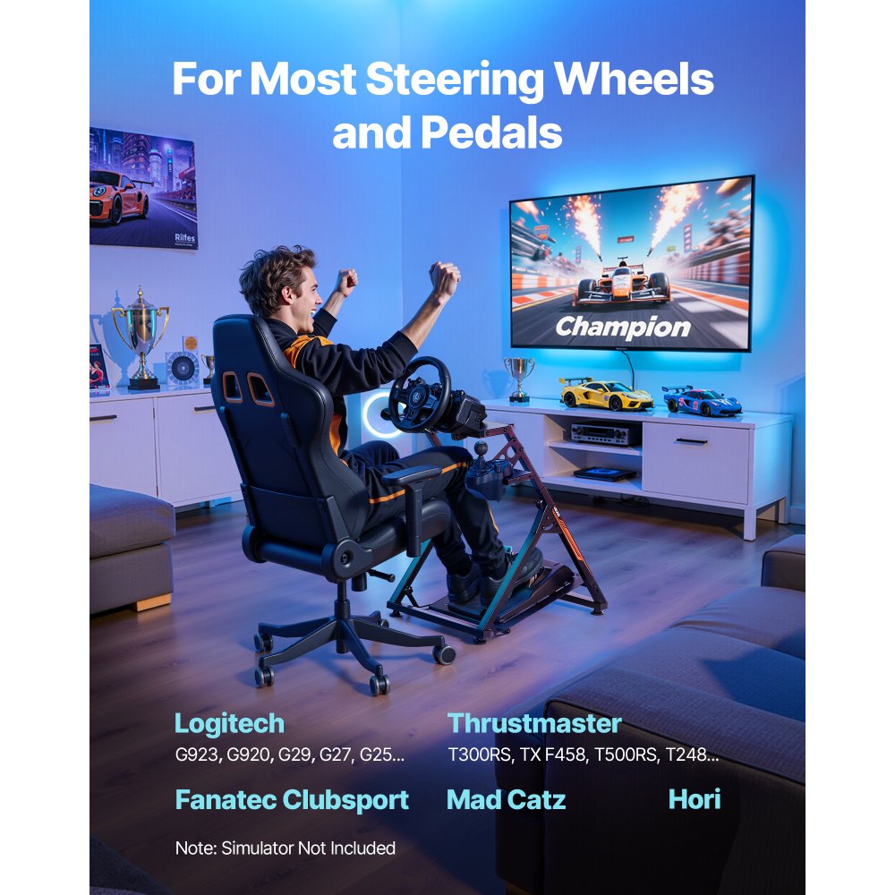 VEVOR Racing Wheel Stand, Adjustable & Foldable Simulator Stand for Logitech G923 G920 G29 G27, Thrustmaster T300RS TX