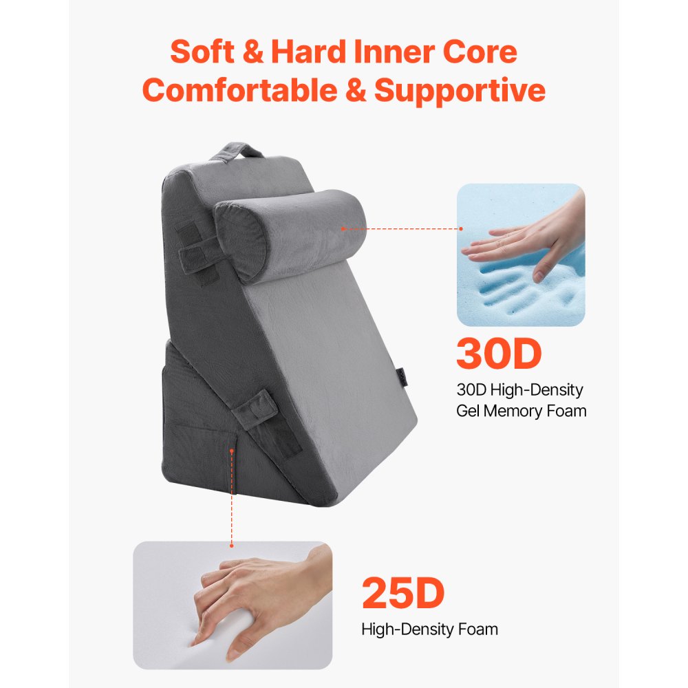 VEVOR Bed Wedge Pillow for Sleeping, 3 Pcs Adjustable Orthopedic Bed Wedge Set, with Washable Cover & Foam Support