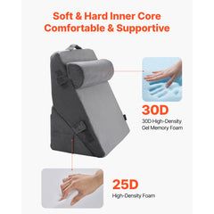 VEVOR Bed Wedge Pillow for Sleeping, 3 Pcs Adjustable Orthopedic Bed Wedge Set, with Washable Cover & Foam Support