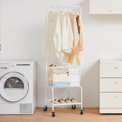 VEVOR Metal Rolling Laundry Basket with Hanging Garment Rack, Height Adjustment Laundry Hamper Cart with Basket Load