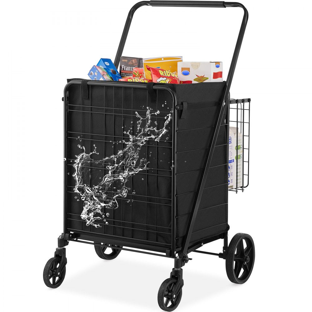 VEVOR Folding Shopping Cart with Removable Waterproof Liner, 210LBS Large Capacity Jumbo Grocery Cart with Dual Basket