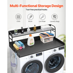 VEVOR Washer Dryer Countertop with 2-Tier Shelf, 54" x 27" Wooden Washer and Dryer Countertop with Anti-Slip Pads