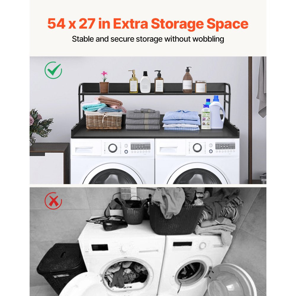 VEVOR Washer Dryer Countertop with 2-Tier Shelf, 54" x 27" Wooden Washer and Dryer Countertop with Anti-Slip Pads