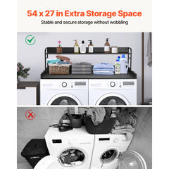 VEVOR Washer Dryer Countertop with 2-Tier Shelf, 54" x 27" Wooden Washer and Dryer Countertop with Anti-Slip Pads