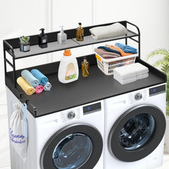 VEVOR Washer Dryer Countertop with 2-Tier Shelf, 54" x 27" Wooden Washer and Dryer Countertop with Anti-Slip Pads