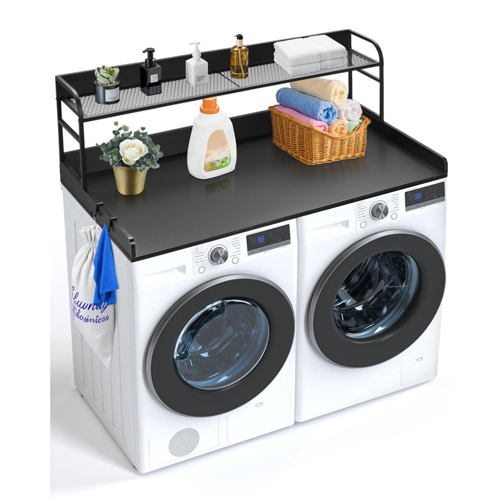 VEVOR Washer Dryer Countertop with 2-Tier Shelf, 54" x 27" Wooden Washer and Dryer Countertop with Anti-Slip Pads
