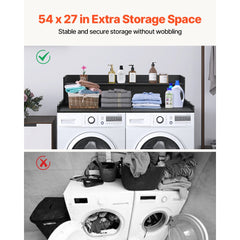 VEVOR 2 Drawers Washer Dryer Countertop with 2-Tier Shelf, 54" x 27" Wooden Washer and Dryer Countertop with Non-Slip