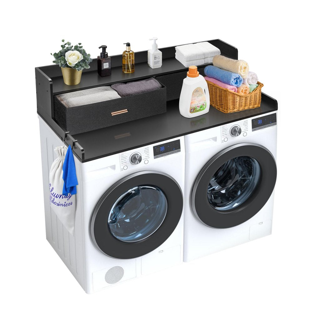 VEVOR 2 Drawers Washer Dryer Countertop with 2-Tier Shelf, 54" x 27" Wooden Washer and Dryer Countertop with Non-Slip