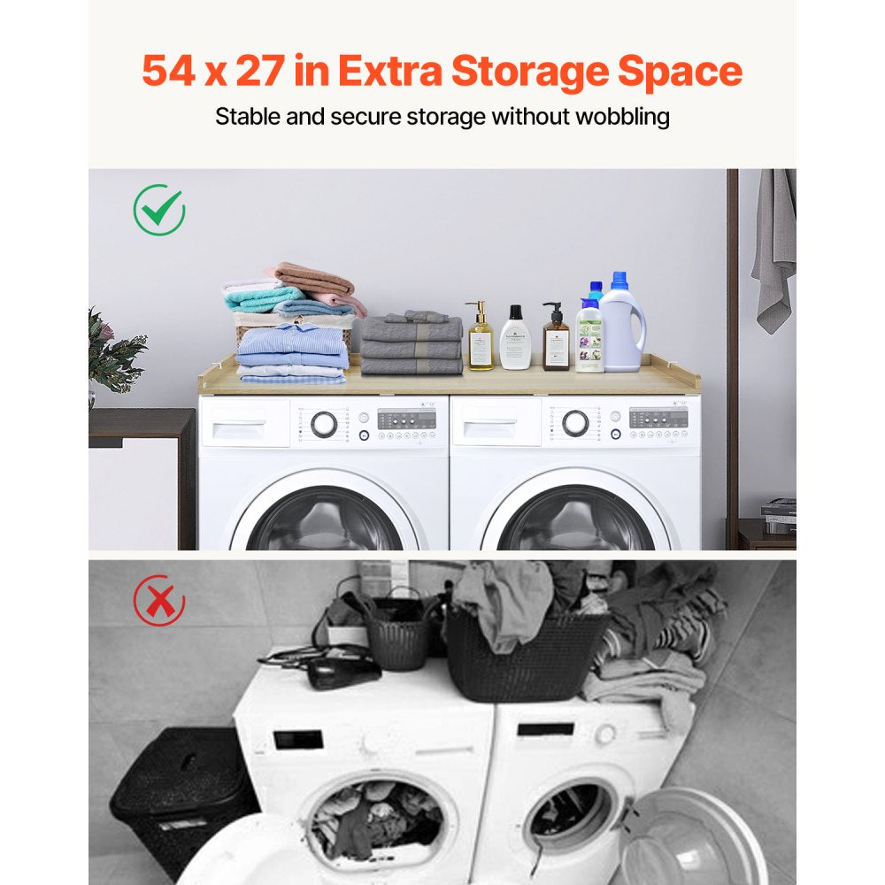 VEVOR Washer Dryer Countertop, 54" x 27" Wooden Washer and Dryer Countertop, Water-Resistant Laundry Machine Topper