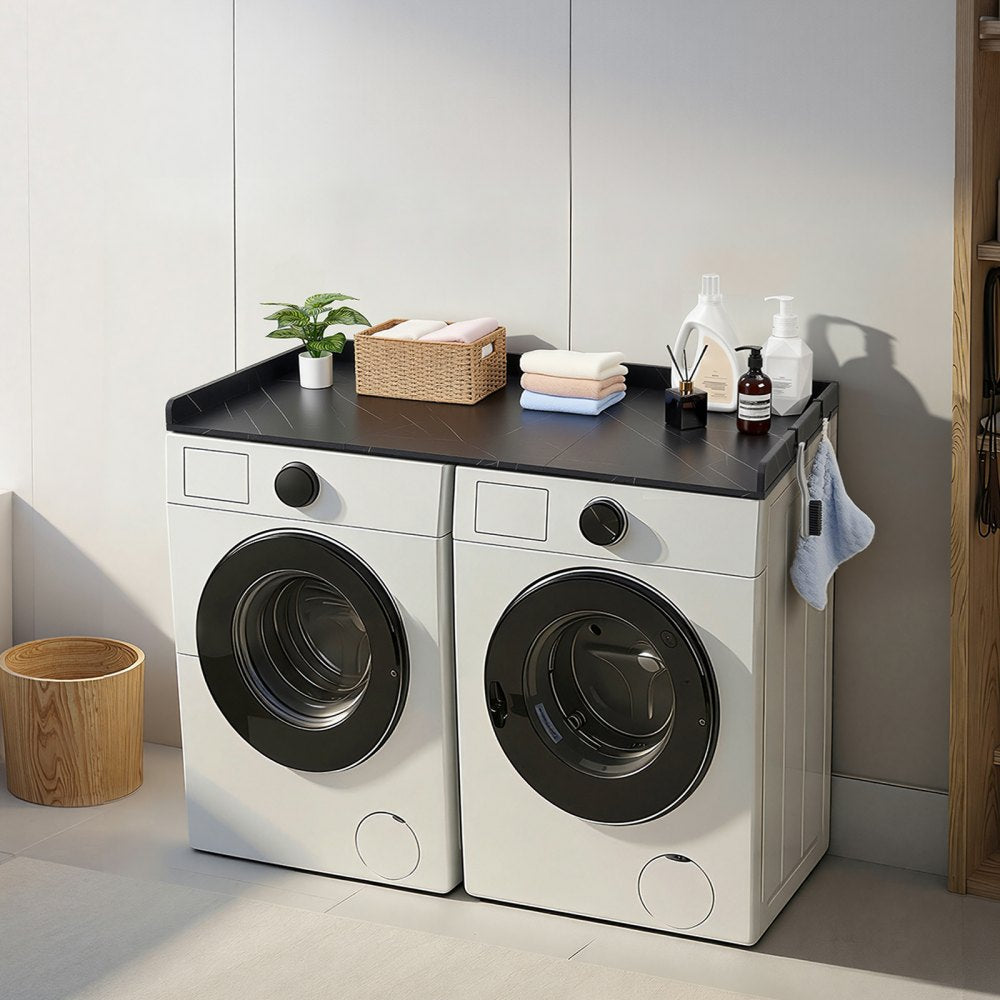 VEVOR Washer Dryer Countertop, 54 x 27.5 in Marble Washer and Dryer Topper with Edge & 2 Hooks, Water-Resistant Laundry