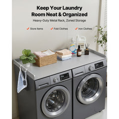 VEVOR Washer Dryer Countertop, 54 x 27.5 in Wooden Washer and Dryer Topper with Edge & 2 Hooks, Water-Resistant Laundry