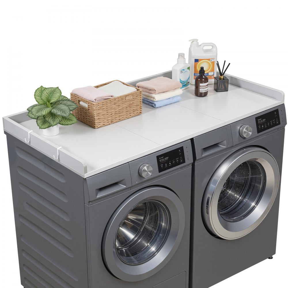 VEVOR Washer Dryer Countertop, 54 x 27.5 in Wooden Washer and Dryer Topper with Edge & 2 Hooks, Water-Resistant Laundry