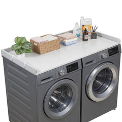 VEVOR Washer Dryer Countertop, 54 x 27.5 in Wooden Washer and Dryer Topper with Edge & 2 Hooks, Water-Resistant Laundry