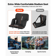 VEVOR Stadium Seat, 6 Adjustable Angle Bleacher Chair, 2.9'' Cushion Stadium Seat with Back Support and Armrest, Wide