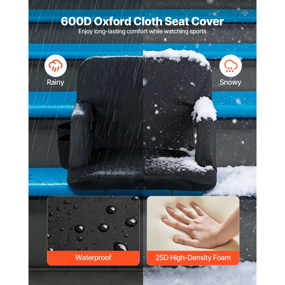 VEVOR Stadium Seat, 6 Adjustable Angle Wide Bleacher Chair, 2.9'' Cushion Padded Stadium Seat with Armrest and Back
