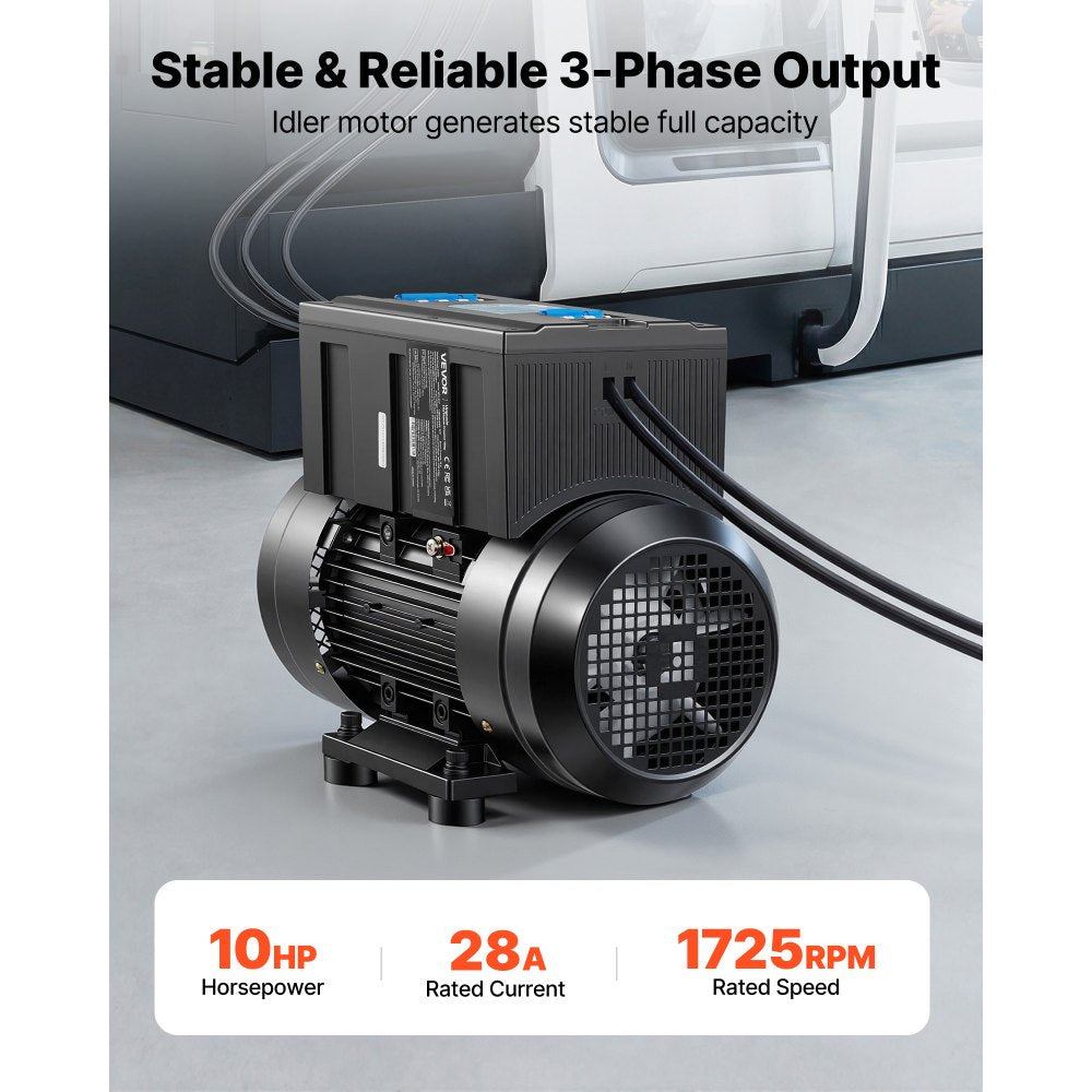VEVOR Single Phase to 3-Phase Rotary Converter, 10HP 28A 208-240V Input/Output Rotary Phase Converter - Expandable to