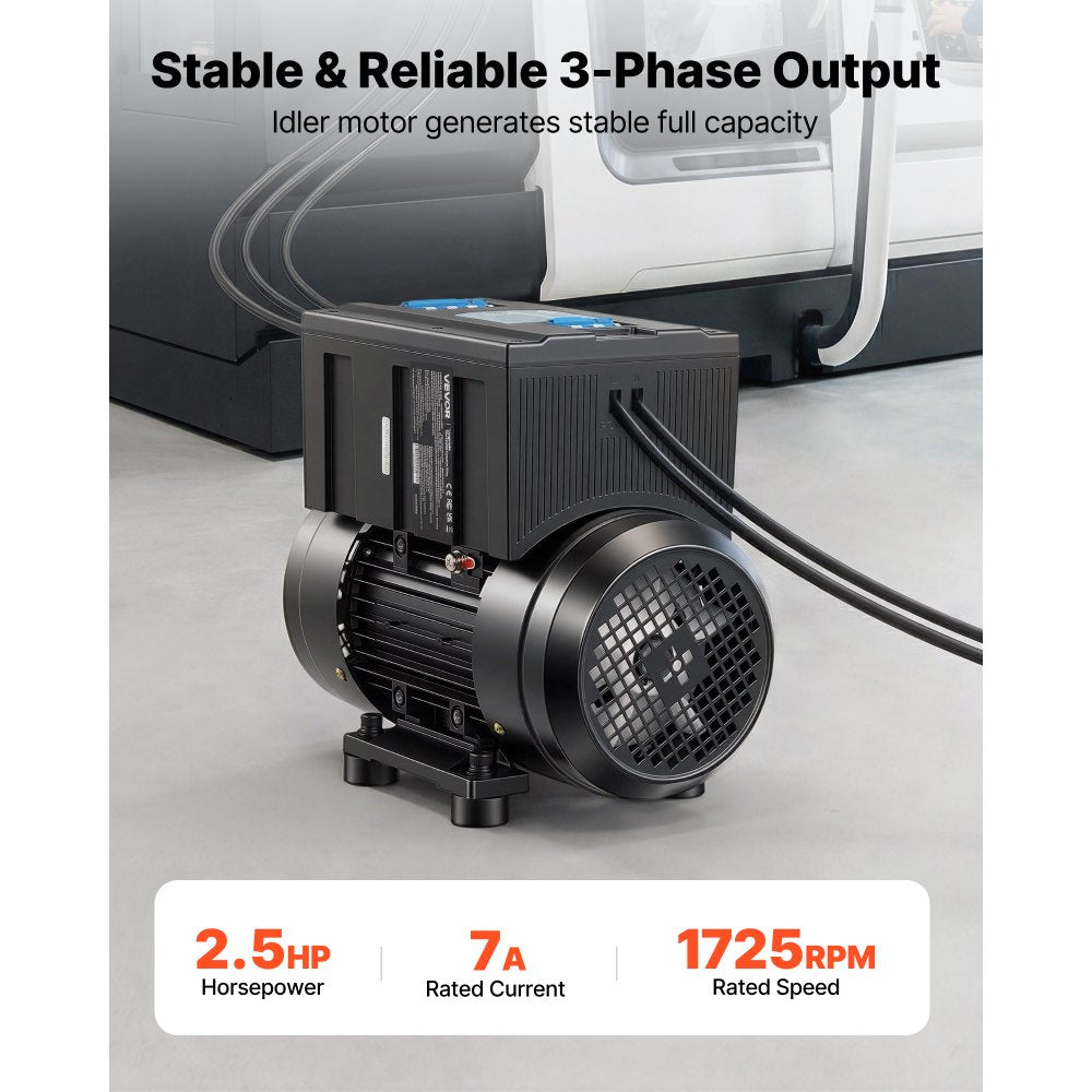 VEVOR Single Phase to 3-Phase Rotary Converter, 2.5HP 7A 208-240V Input/Output Rotary Phase Converter - Expandable to