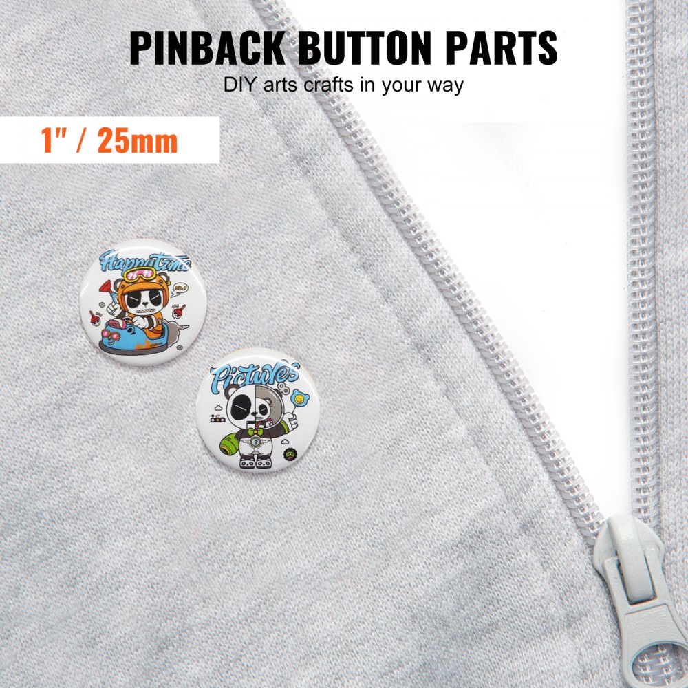 VEVOR 500 Sets 1 25mm Pin Back Button Parts, DIY Round Button Badge Parts, Set Includes Metal Top, Plastic/Metal