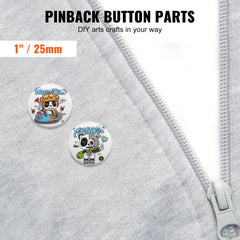 VEVOR 500 Sets 1 25mm Pin Back Button Parts, DIY Round Button Badge Parts, Set Includes Metal Top, Plastic/Metal