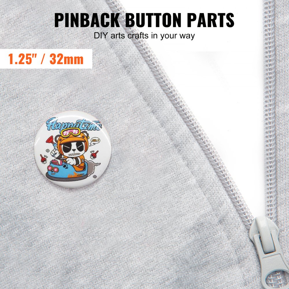 VEVOR 500 Sets 1.25 inch 32mm Pin Back Button Parts, DIY Round Button Badge Parts, Set Includes Metal Top
