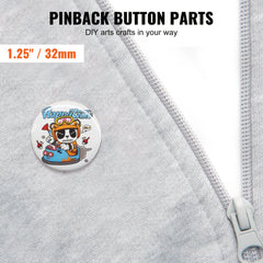 VEVOR 500 Sets 1.25 inch 32mm Pin Back Button Parts, DIY Round Button Badge Parts, Set Includes Metal Top