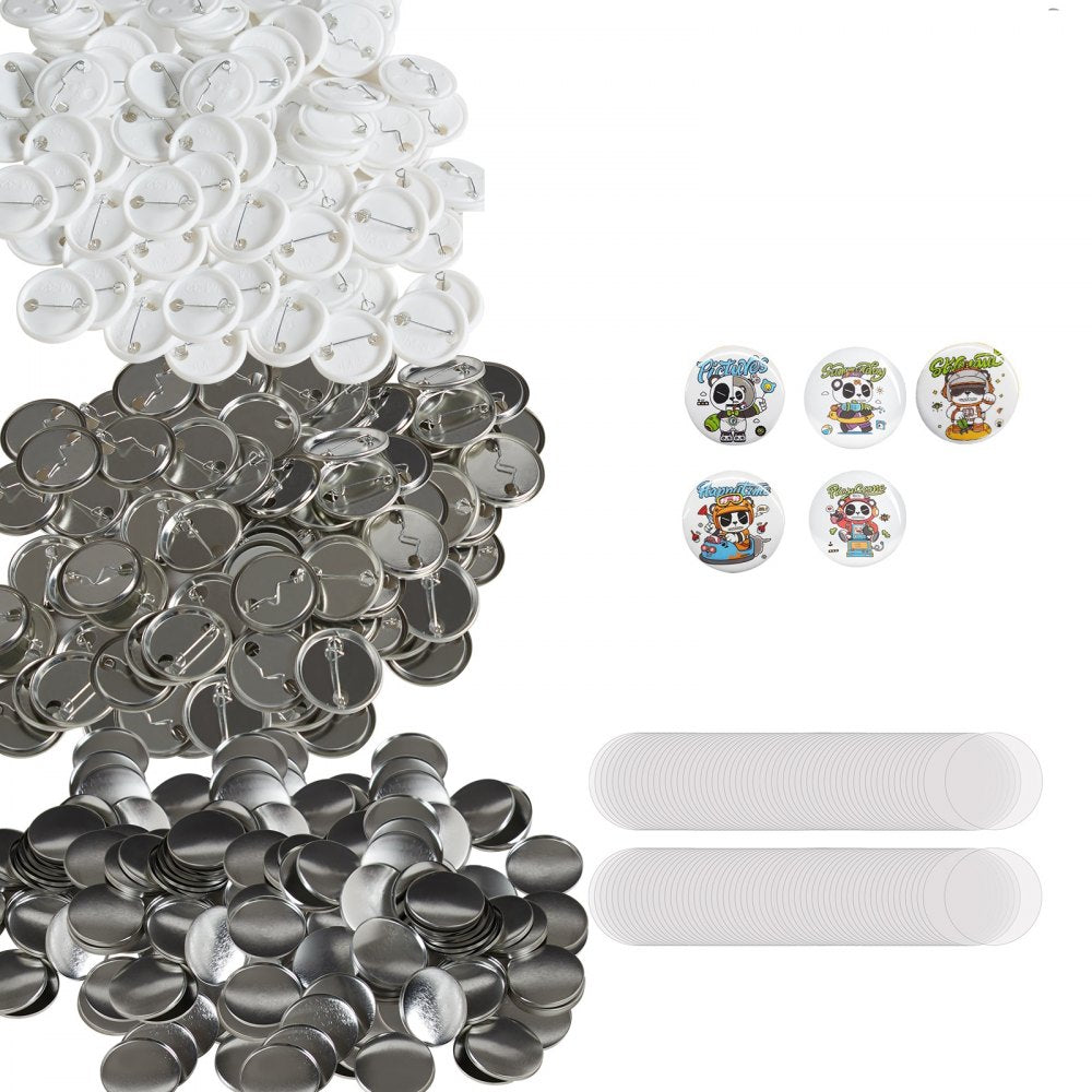 VEVOR 500 Sets 1.25 inch 32mm Pin Back Button Parts, DIY Round Button Badge Parts, Set Includes Metal Top