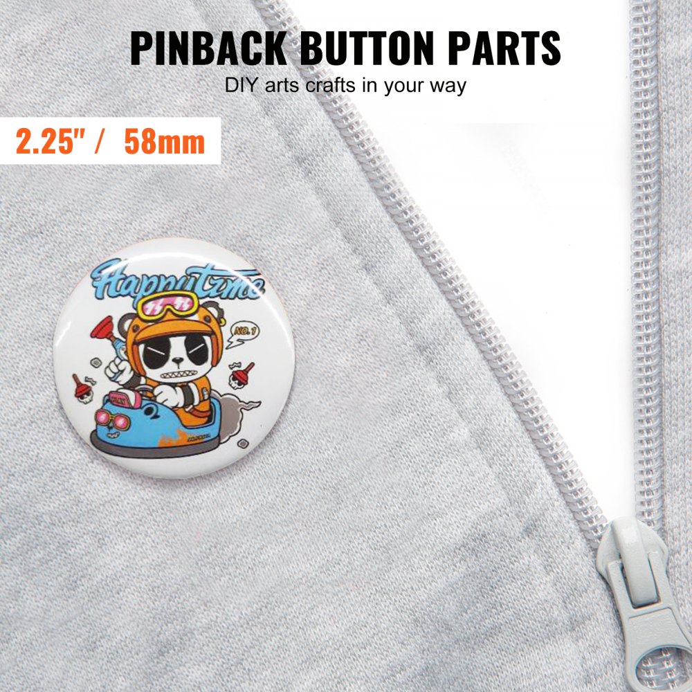 VEVOR 500 Sets 2.25 inch 58mm Pin Back Button Parts, DIY Round Button Badge Parts, Set Includes Metal Top