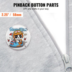VEVOR 500 Sets 2.25 inch 58mm Pin Back Button Parts, DIY Round Button Badge Parts, Set Includes Metal Top