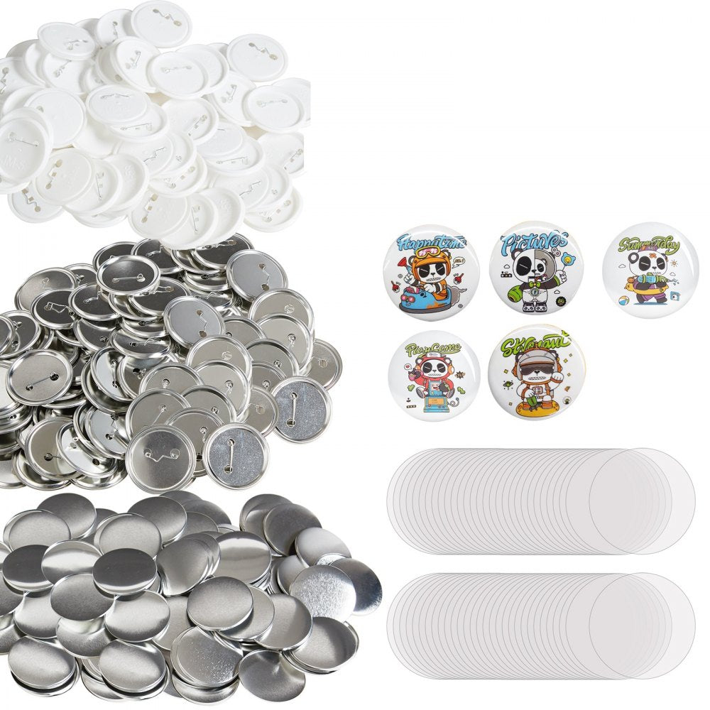 VEVOR 500 Sets 2.25 inch 58mm Pin Back Button Parts, DIY Round Button Badge Parts, Set Includes Metal Top