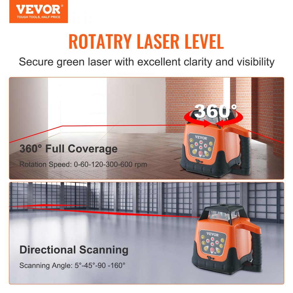 VEVOR Laser Level, 1650ft, 360 Degree Self Leveling Red Cross Line Laser, 5 Rotation Speeds & 4 Scanning Angles