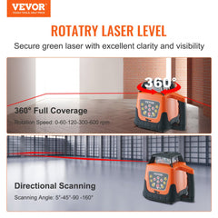 VEVOR Laser Level, 1650ft, 360 Degree Self Leveling Red Cross Line Laser, 5 Rotation Speeds & 4 Scanning Angles