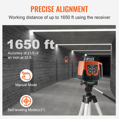 VEVOR Laser Level, 1650ft, 360 Degree Self Leveling Red Cross Line Laser, 5 Rotation Speeds & 4 Scanning Angles
