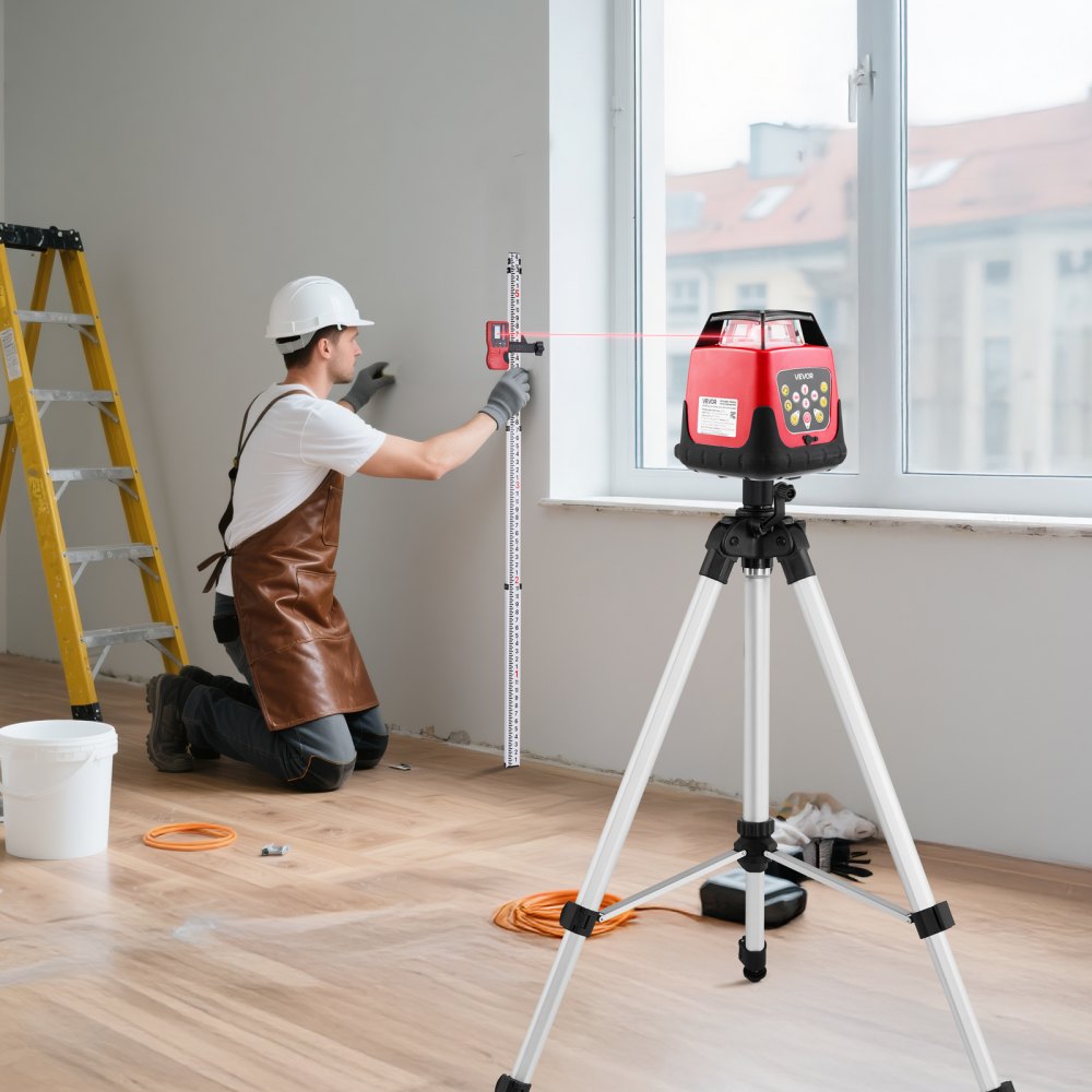 VEVOR Rotary Laser Level Kit, 1650ft 360-Degree Self Leveling Red Horizontal Laser Transit,with Tripod,Receiver,Remote