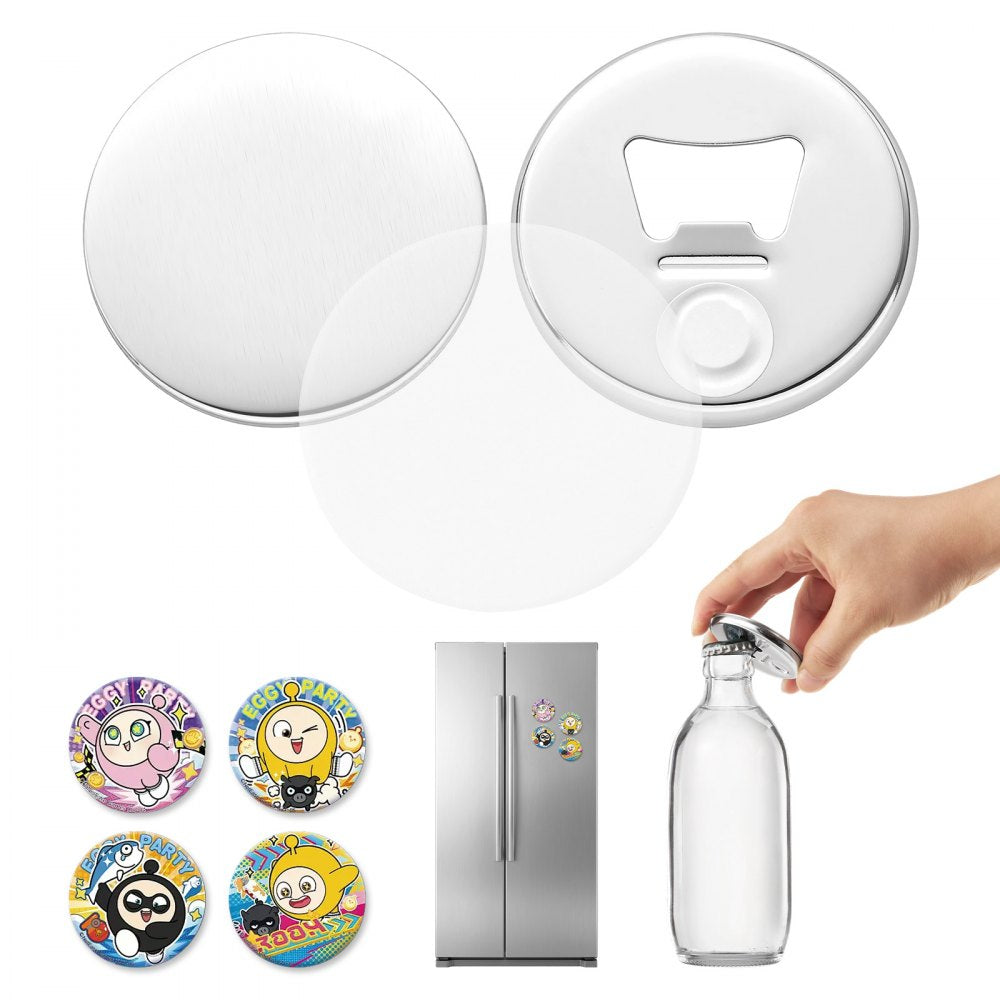VEVOR Button Maker Supplies 50 Sets 2.28 in / 58 mm Magnet Button Parts, with Magnetic and Bottle Opener Backs, Metal