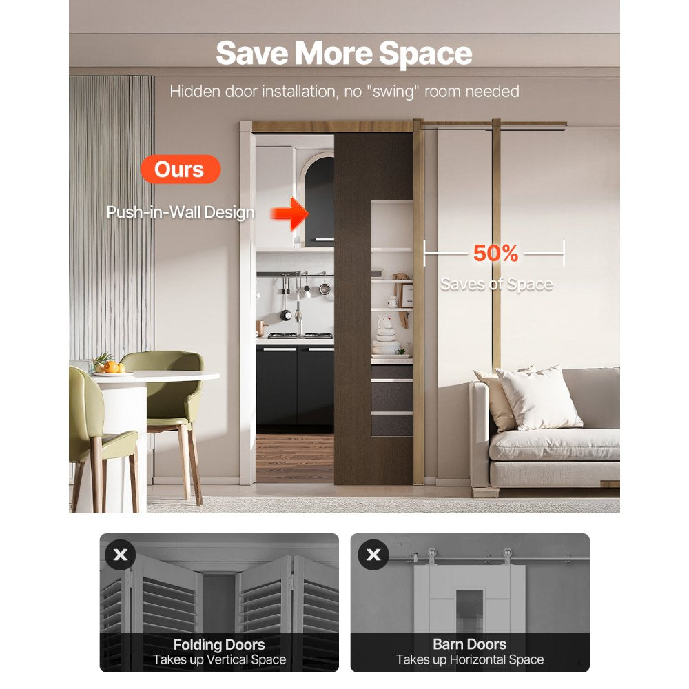 VEVOR Pocket Door Frame Kit, for 24-30 in Wide 80 in High Door, Pocket Door Kit with Two-Way Soft Close Mechanism