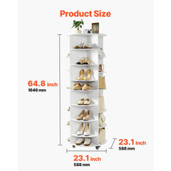 VEVOR 7 Tier Rotating Shoe Rack Tower with Adjustable Shelves, Movable 360° Spinning Carousel Display with Wheels, Lazy