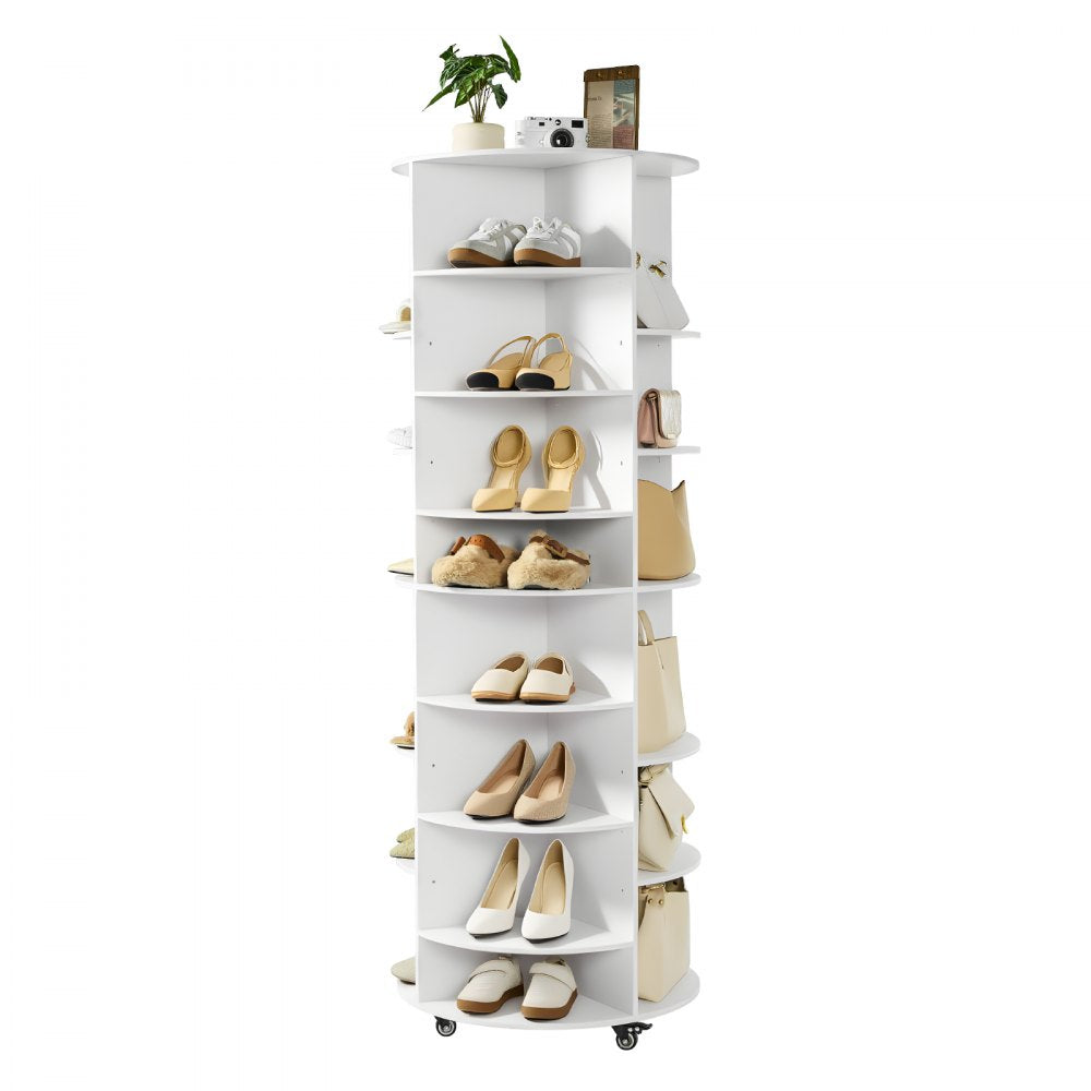 VEVOR 7 Tier Rotating Shoe Rack Tower with Adjustable Shelves, Movable 360° Spinning Carousel Display with Wheels, Lazy