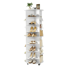 VEVOR 7 Tier Rotating Shoe Rack Tower with Adjustable Shelves, Movable 360° Spinning Carousel Display with Wheels, Lazy