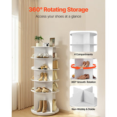 VEVOR 5 Tiers Rotating Shoe Rack Tower, 360° Spinning Shoe Rack, Revolving Storage Round Carousel Display, Freestanding