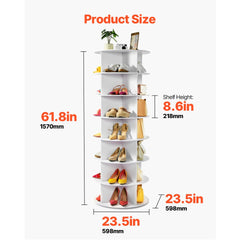 VEVOR 6 Tiers Rotating Shoe Rack Tower, 360° Spinning Shoe Rack, Revolving Storage Round Carousel Display, Freestanding
