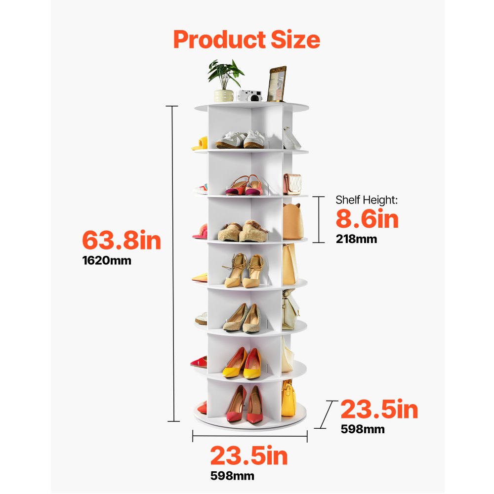 VEVOR 7 Tiers Rotating Shoe Rack Tower, 360° Spinning Shoe Rack, Revolving Storage Round Carousel Display, Freestanding