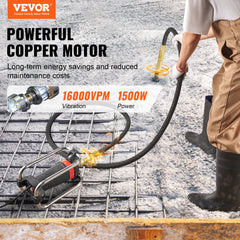 VEVOR Electric Concrete Vibrator, 1300W 16000 VPM, 2HP Copper Motor Handheld Concrete Vibrating Tool, Portable Pencil