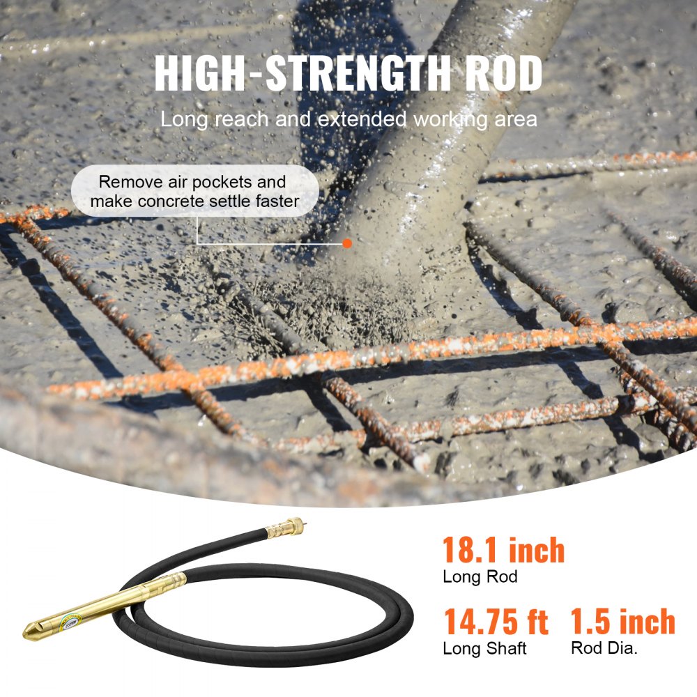 VEVOR Electric Concrete Vibrator, 1300W 16000 VPM, 2HP Copper Motor Handheld Concrete Vibrating Tool, Portable Pencil