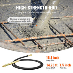 VEVOR Electric Concrete Vibrator, 1300W 16000 VPM, 2HP Copper Motor Handheld Concrete Vibrating Tool, Portable Pencil