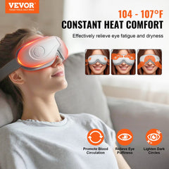 VEVOR Eye Massager with Heat, Heated Eye Massage Mask with 5 Modes and Bluetooth Music, 180° Foldable Eye Care Massager