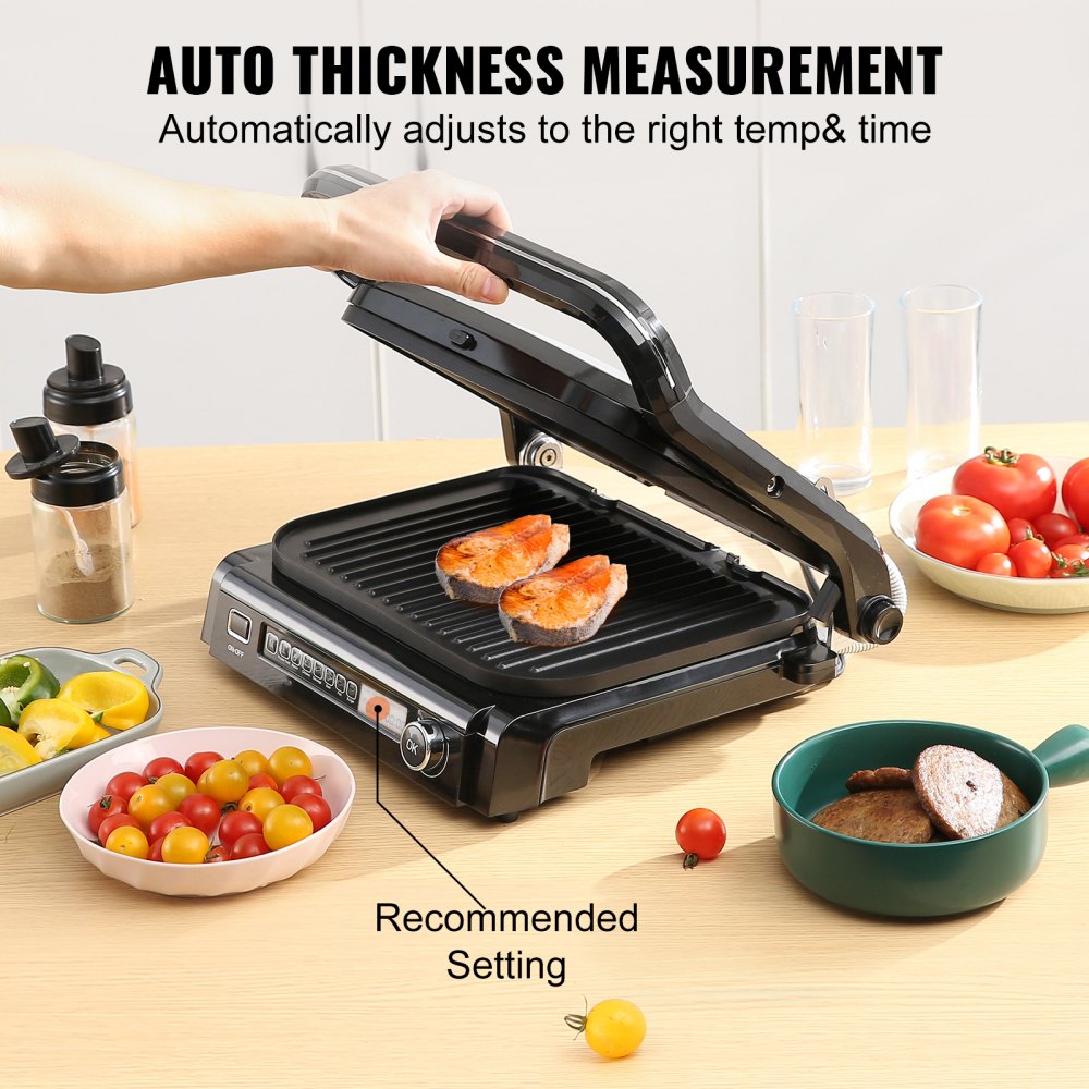 VEVOR 7 IN 1 Commercial Electric Griddle, 14.4" 1800W Indoor Countertop Grill, Stainless Steel Restaurant Teppanyaki